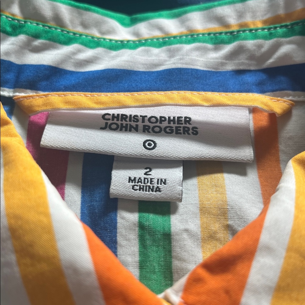 100% Cotton Christopher John Rogers rainbow size 2 midi dress natural fibers - Picture 2 of 10